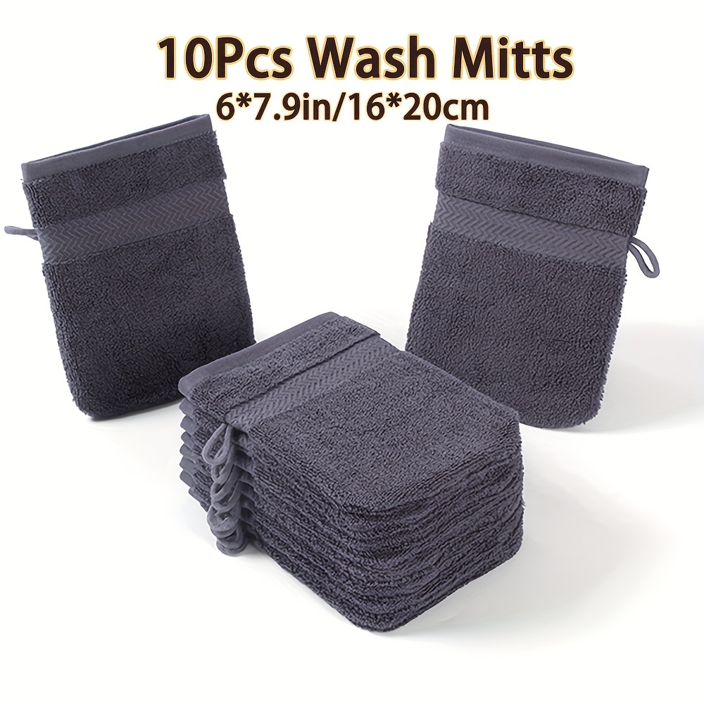 Image of 10pcs Cotton Wash Mitts Two-color Matching Family Combination Suitable For Home Shower Lanyard More Convenient For Bathing, Sauna And Hotel