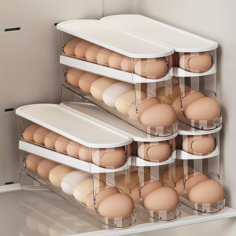 

A Two-layer Automatic Sliding Egg Storage Box, For Refrigerator Doors, Can Hold 12-14 Eggs. It Features A Flip-, Serving As Egg Organizer, An Solution For The Kitchen, And -saving Egg Rack For .