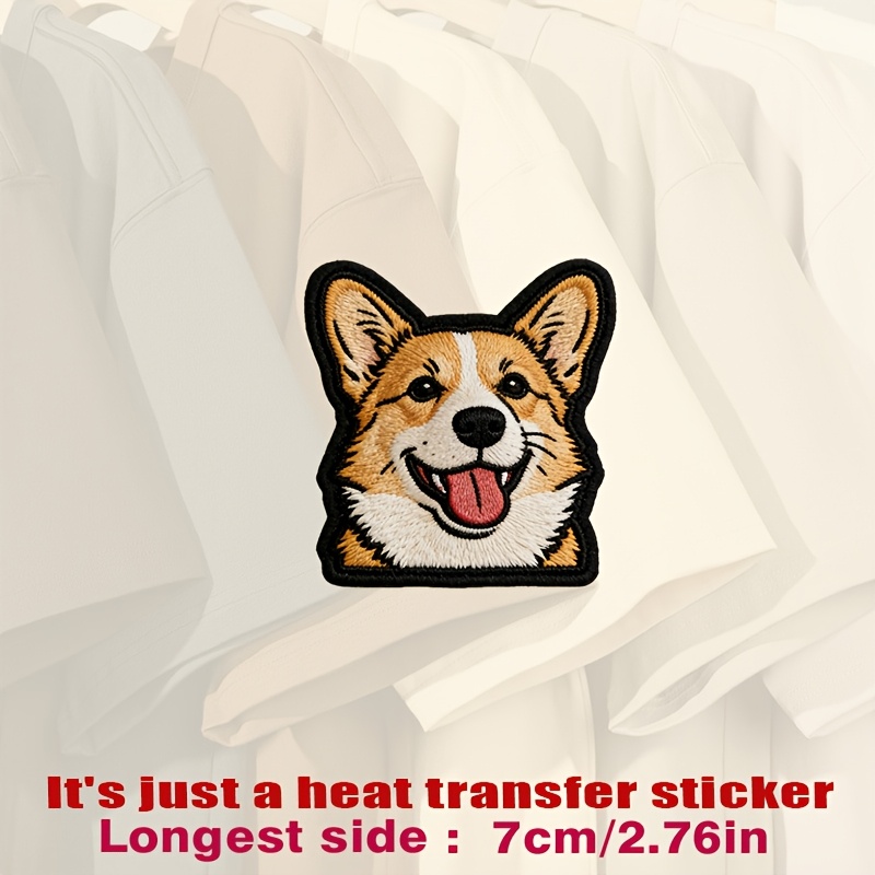 TEMU Corgi Face Patch, Vibrant Orange And White Fur, Black Outline, Realistic Design, Heat Transfer Stickers Are Suitable For Flat Fabrics Such ,