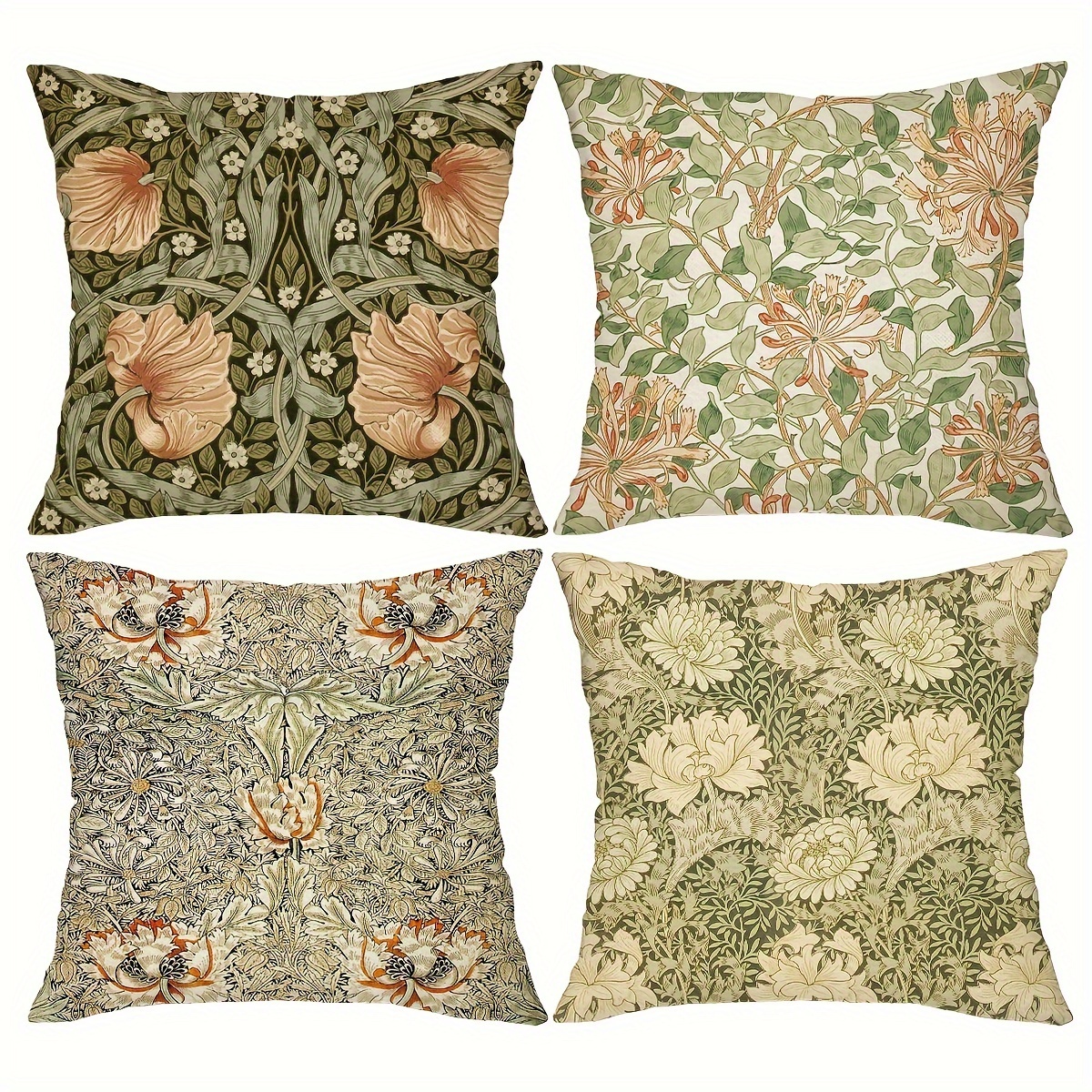 

4pcs, William Morris Florals Throw Pillow Covers, 18in*18in, Vintage Florals Decoratifile Cushion Covers, Home Decor For Sofa Bedroom Office Car Farmhouse, Without Pillow Cores.