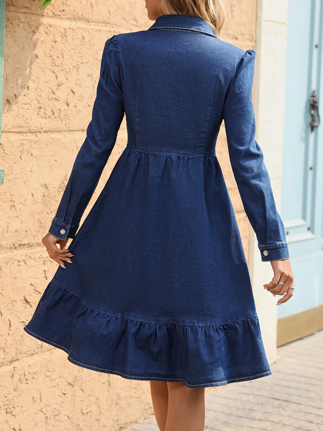 womens elegant denim midi dress long sleeve - Temu Germany