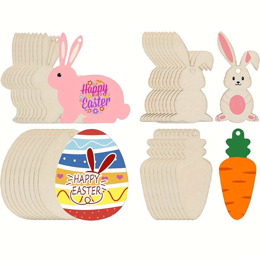 

24pcs Wooden Easter Egg, Bunny, And Cutouts - Unfinished Wood Shapes For Diy Crafts, Easter Egg Decorations, And Party Favors