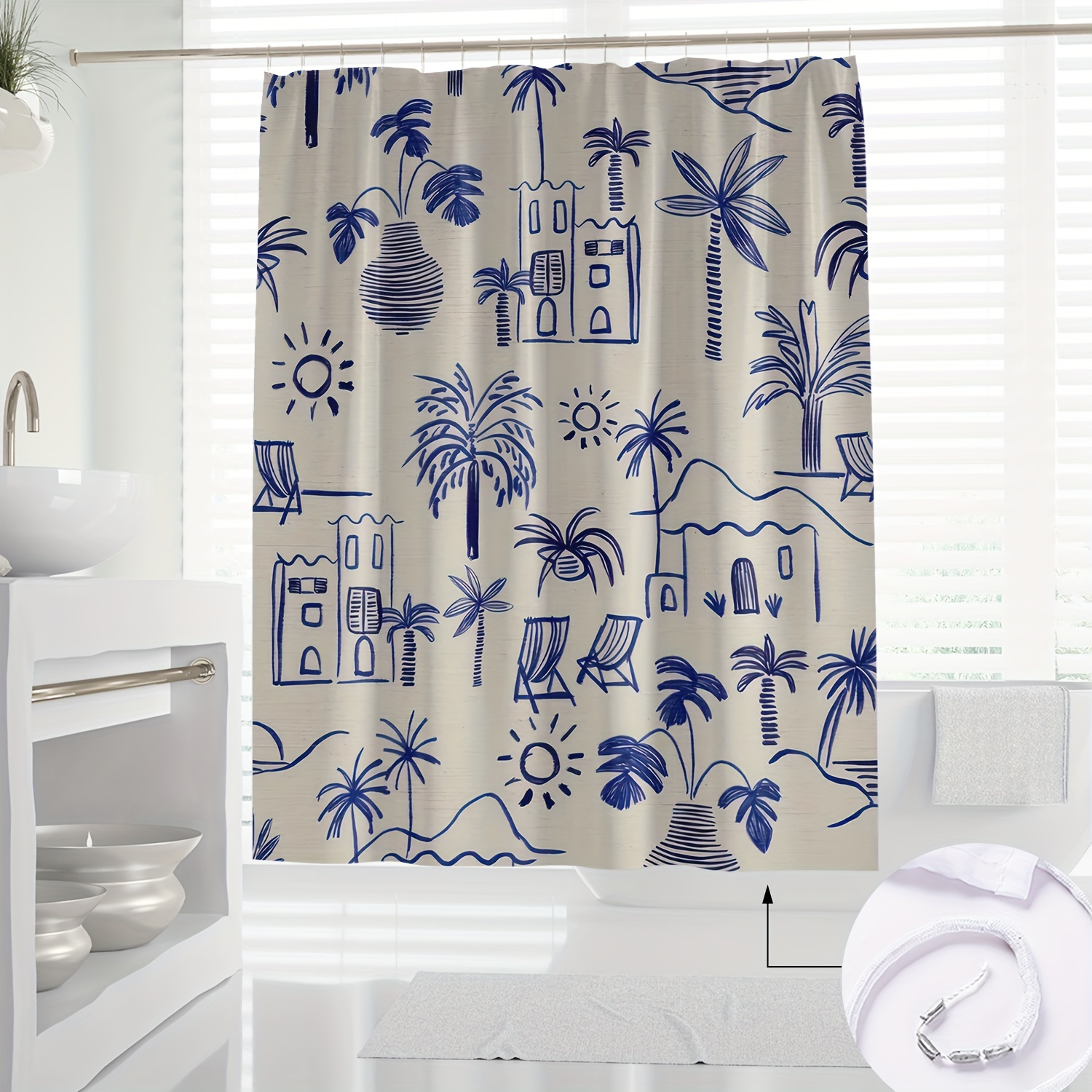 

1pc -inspired Modern Cute Cartoon Print Shower Curtain - Waterproof Polyester With Hooks, Machine Washable, Bathroom Decor