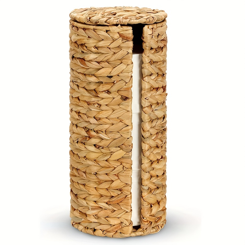 

High-quality Woven Grass Toilet Paper Holder With Lid - Vertical Bathroom Storage Basket For Tissues And Accessories