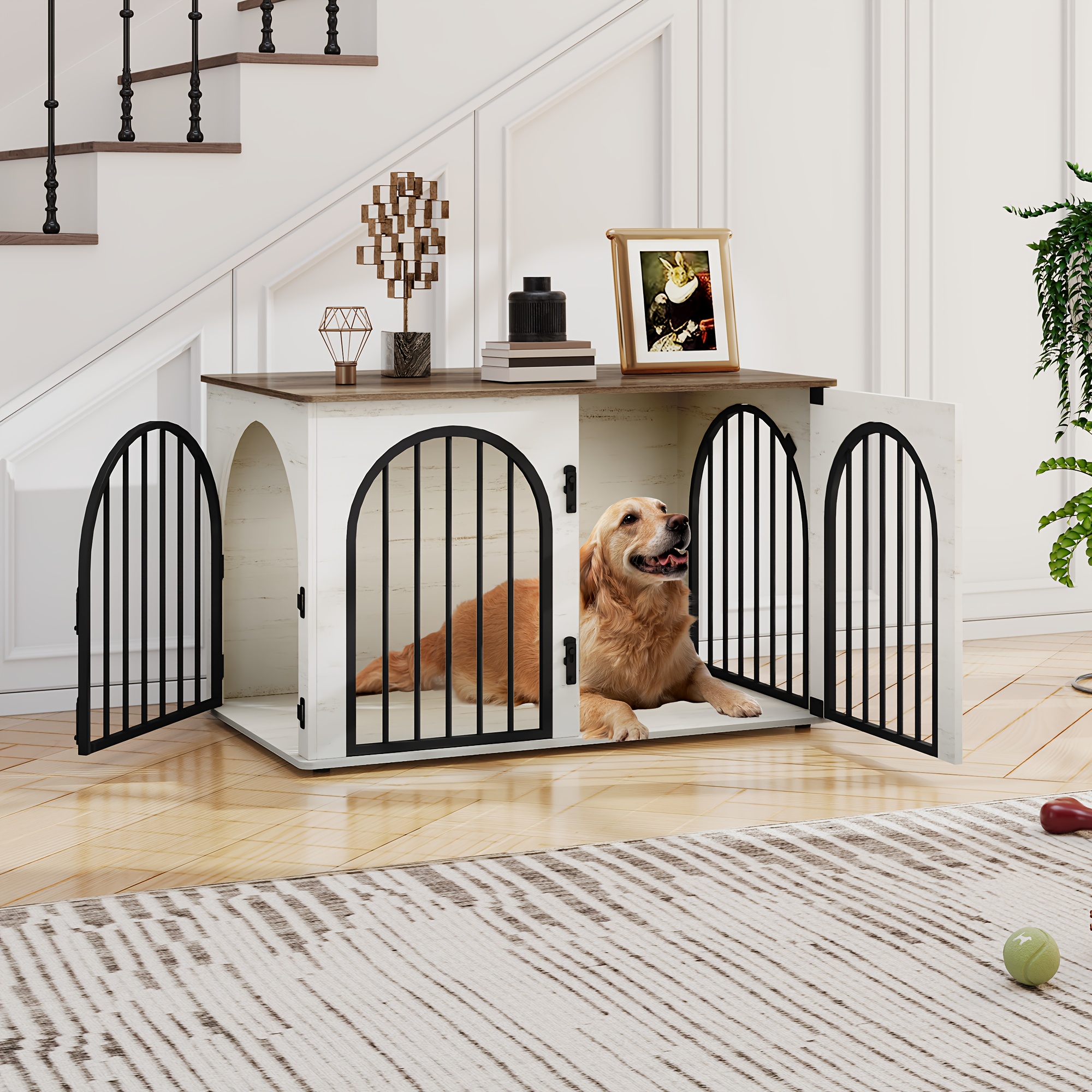 Muebles para jaulas de perro, jaula de perro interior de 100 cm, con entrada arqueada de  , diseño contemporáneo con mesa auxiliar,   y  , mediciones: 100 x 60   cm
