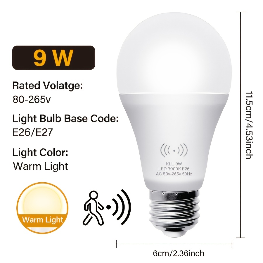 l mpadas com sensor de a 60w 9w ativadas automaticamente por interior a19 e26 3000k 6000k l mpadas de seguran a de ao anoitecer adequadas para entrada escadas corredor 1 pe a 9w 3000k 0