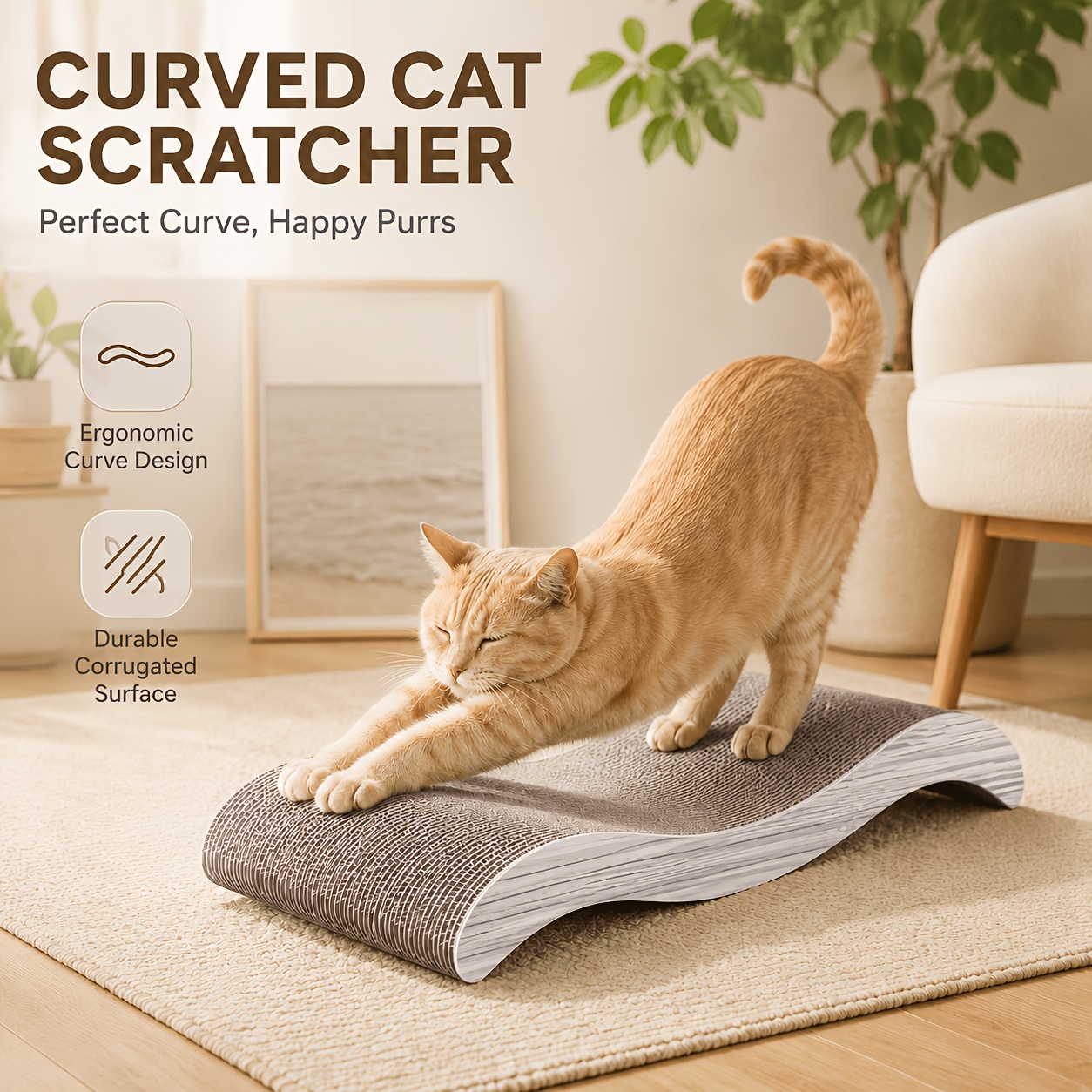 TEMU Ergonomic Wavy Cardboard Cat Scratching Board, Durable Cat Scratching Mat, Indoor Cat Rest Bed, Specifically For Cats