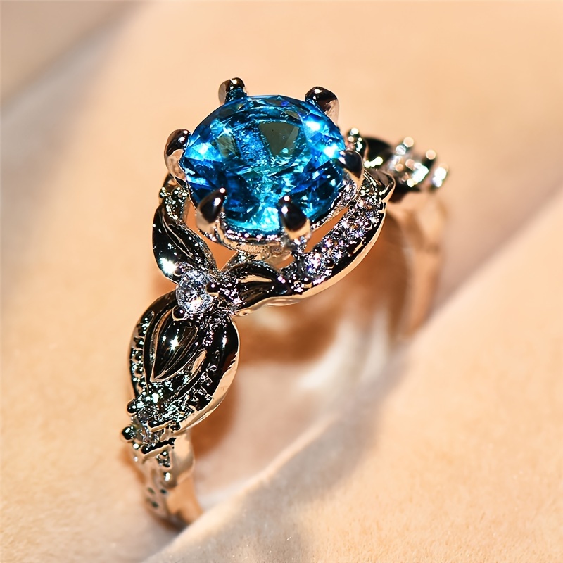 

Elegant Luxury Style Women's Fashion Personality Wedding Engagement Ring Blue Zirconia Jewelry Ring Gift