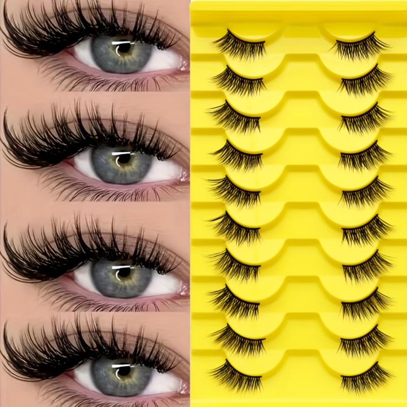 10 Pairs Half Eyelashes Band Eyelashes Cat Eye False Eyelashes Short Soft 3d Eyelashes Soft Natural Makeup(hs 10d A05)