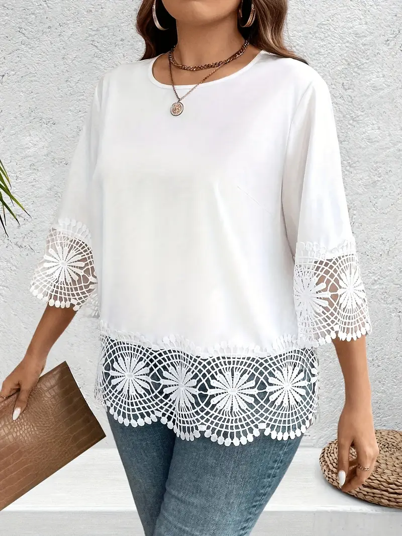 womens stylish white blouse lace detail long sleeves crew - Temu United Arab Emirates womens stylish white blouse lace detail long sleeves crew - Temu United Arab Emirates