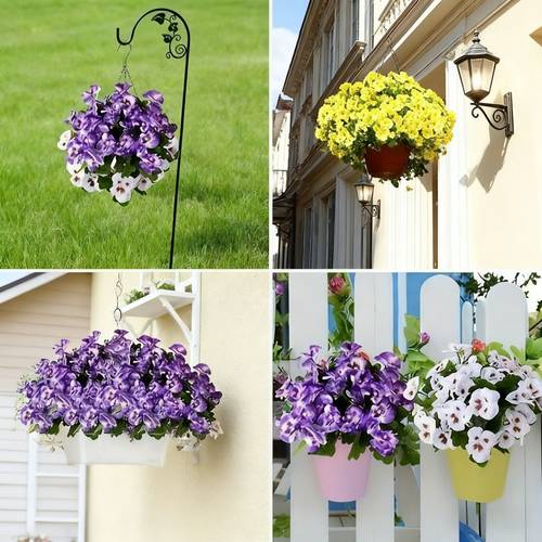 3/ 6/ 9pcs Pansy Artificial Flowers Multiple Sizes, Retro-Style Florals, Fake Flower Ornaments for Courtyard, Balcony, Indoor And Outdoor Landscaping