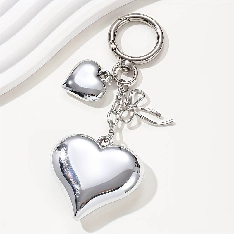 TEMU A Heart-shaped Decorative Pendant, Versatile High-end Silvery Bow Keychain, For Christmas, Valentine's Day, And Mother's Day