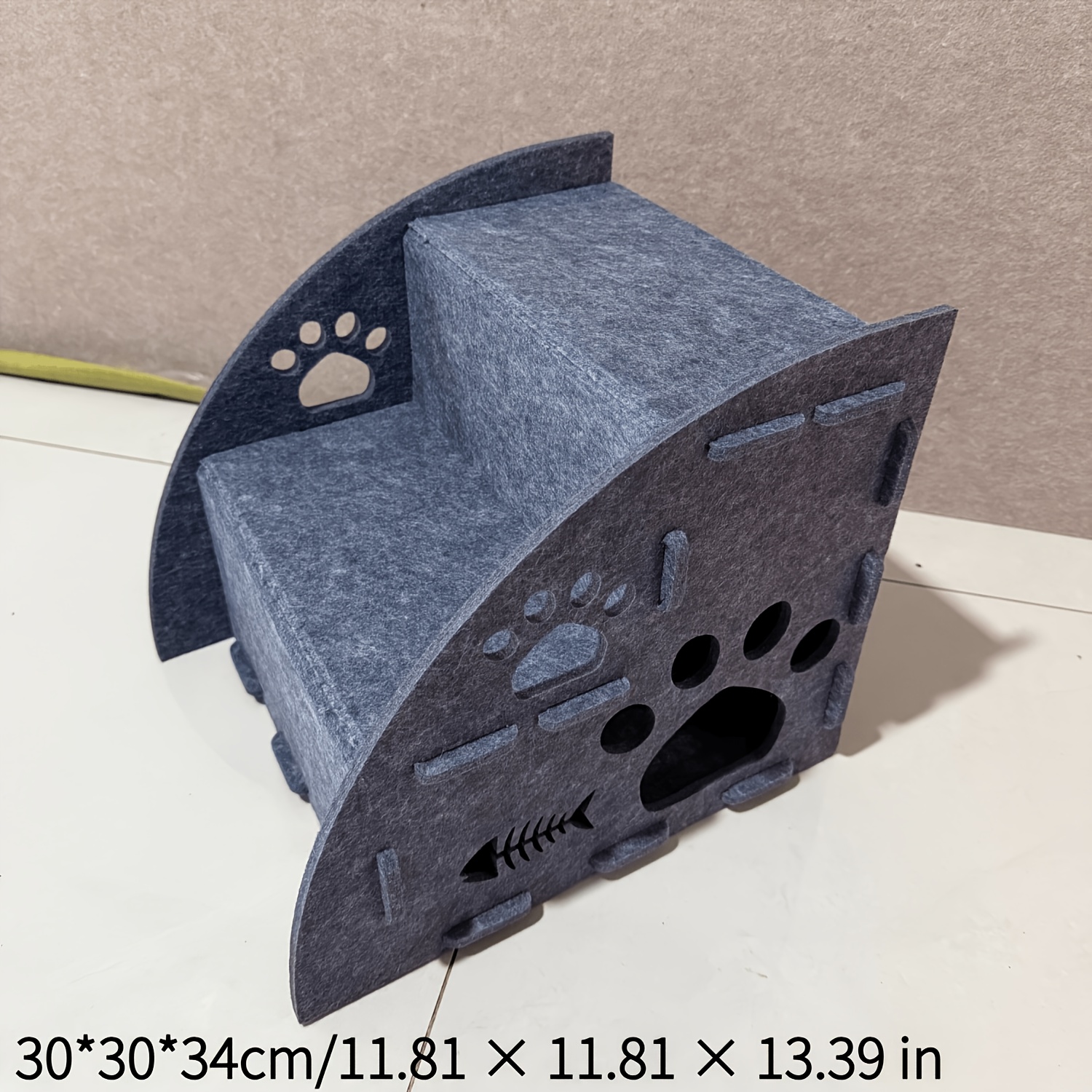 TEMU Dog Stairs For Bed And Sofa, Gray Felt Pet Steps With Paw Cutout Design, Indoor Climbing Aid For Small, Senior And Short-legged Dogs