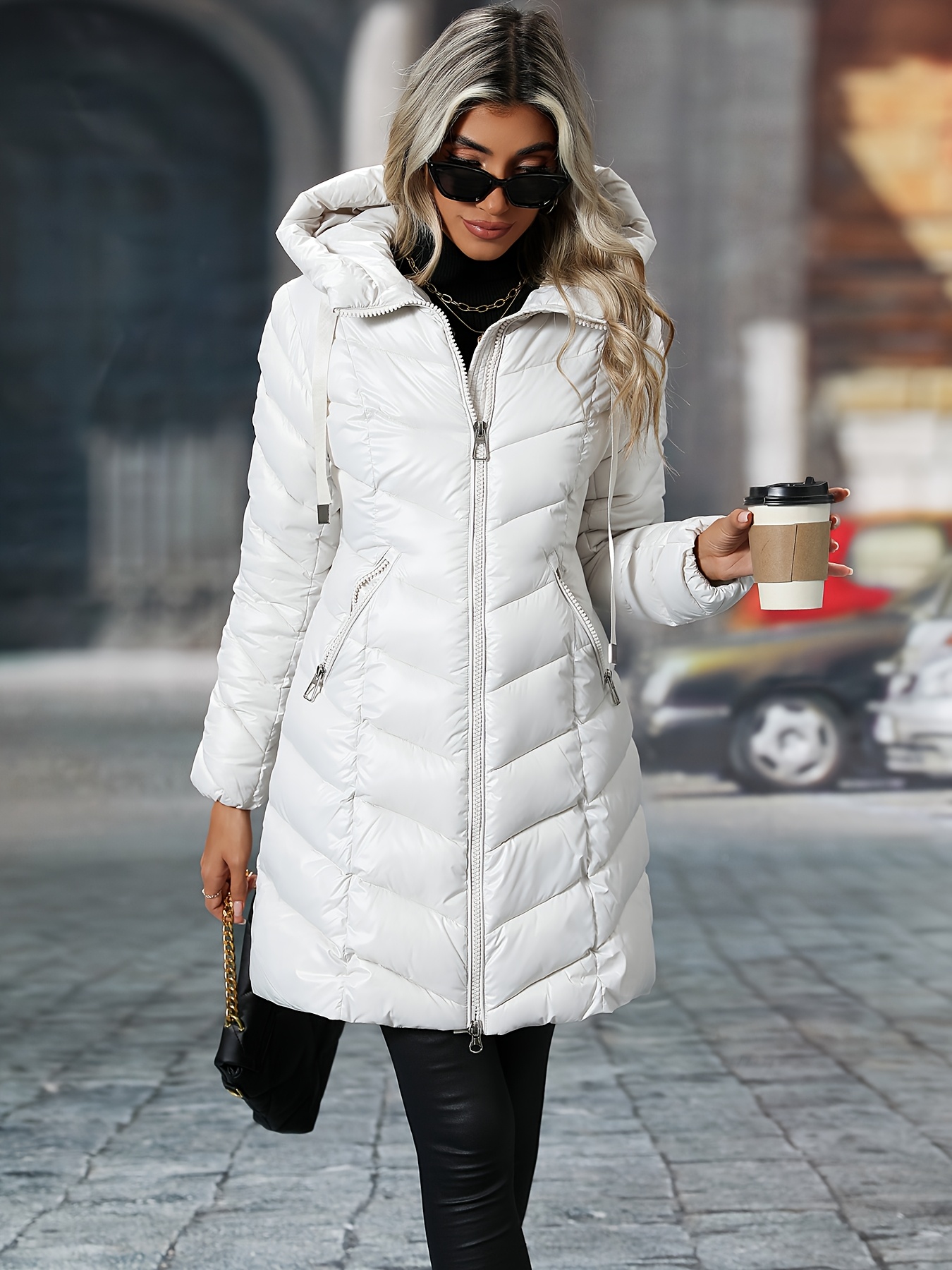 damen winterjacke in mittlerer länge elegante kapuzenjacke Temu