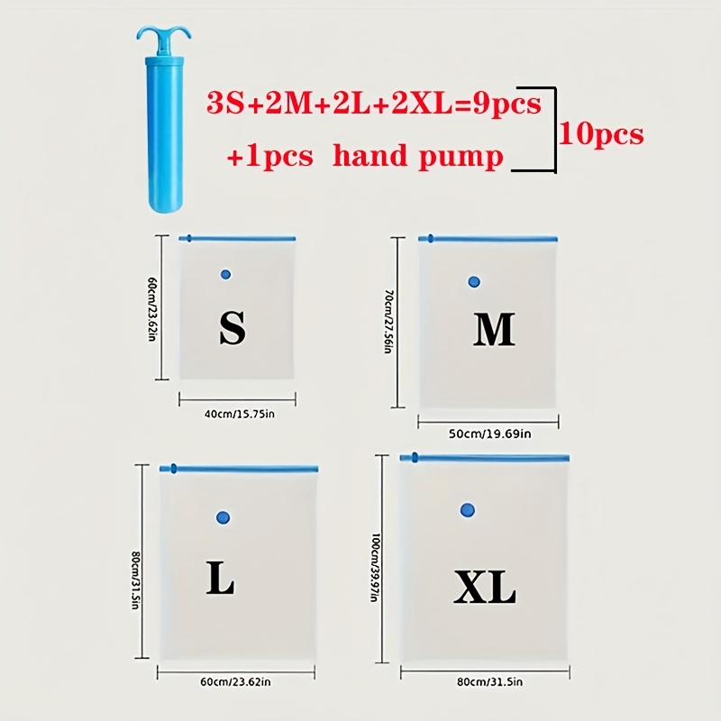 Image of Suitcase 10pcs Large, Medium And Small With Blue Hand Pump, Travel Vacuum Compression Bag, Space-saving Sealing Compression For Clothes And Bedding Items In Dormitories, Wardrobes And Of Town Storage