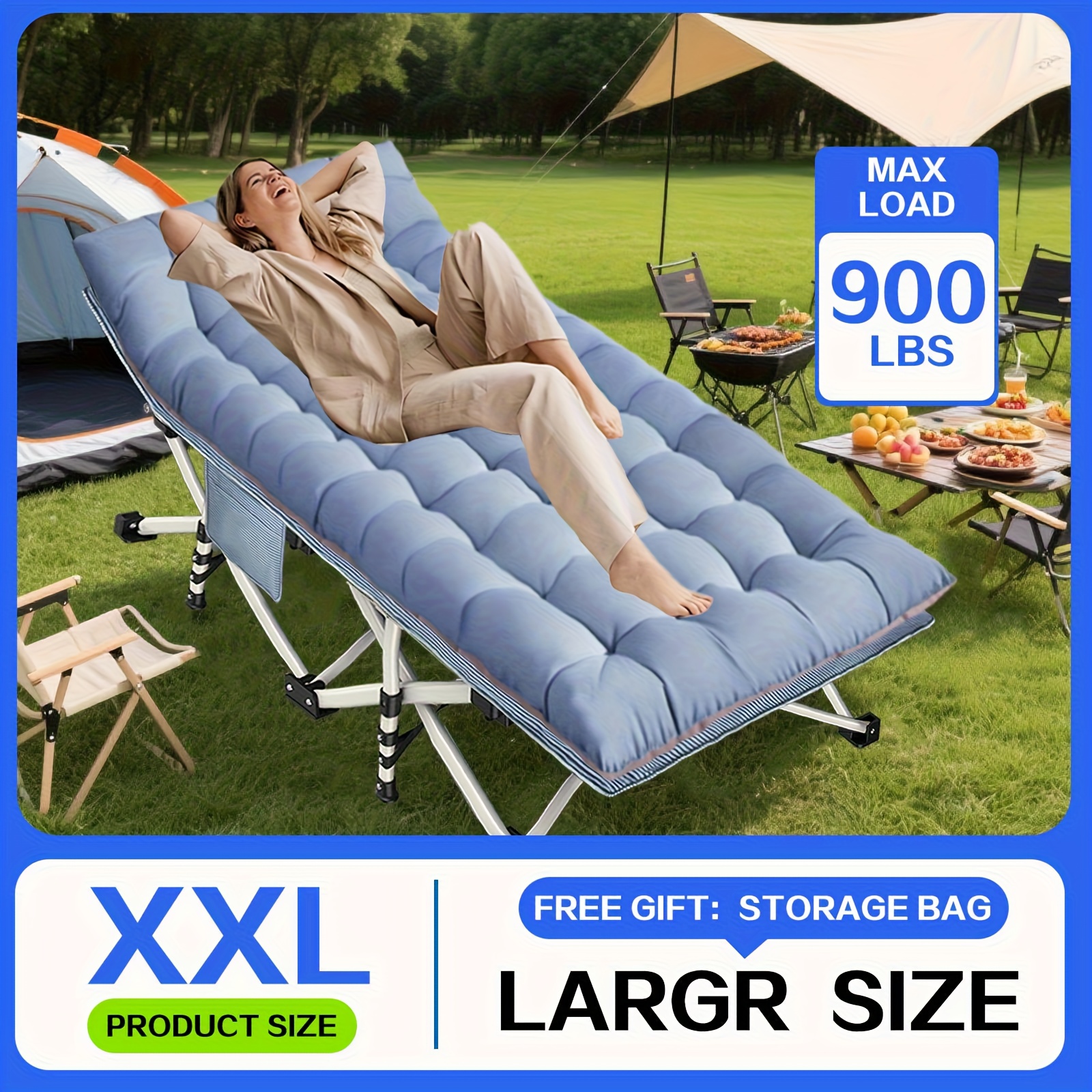 TEMU Portable Camping Cot, 700lbs-900lbs , Xl/xxl Oversize Folding Camping H Equipment Cot Extra Wide Heavy Duty Guest Bed With Mattress, Folding Cot