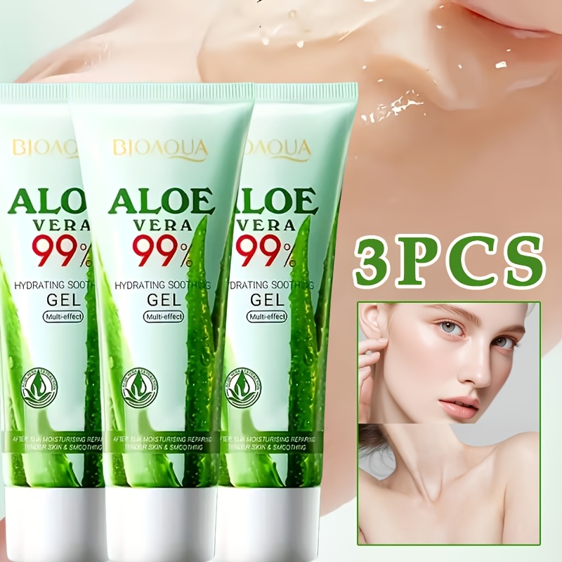 Set 3 bucăți Gel Hidratant cu Aloe Vera 99%, Conține Extract de Aloe Vera, Hidratează și Hidratizează Profund, Efectează Eficient și Îngrijește Pielea, Potrivit pentru Față, Corp, Mâini, Picioare, Utilizare pe Tot Corpul, Formulă Sigură și Hipoalergenică