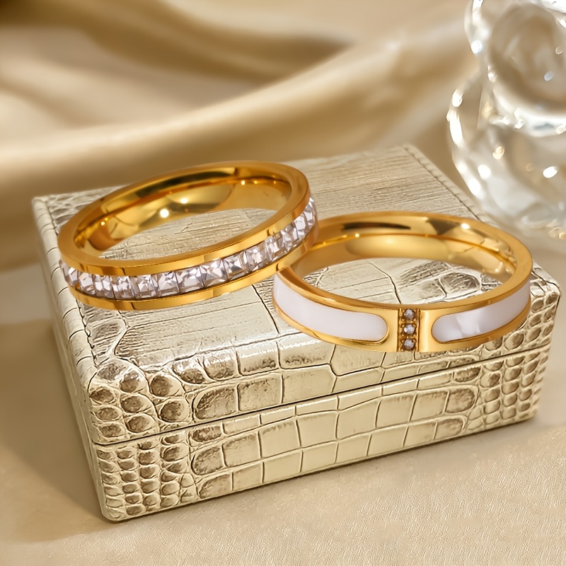 Image of 2pcs Fashionable And Elegant Stainless Steel Ring Set, Women' Steel Additions, Suitable For Daily Gatherings And Gifts, Non Fading Jewelry