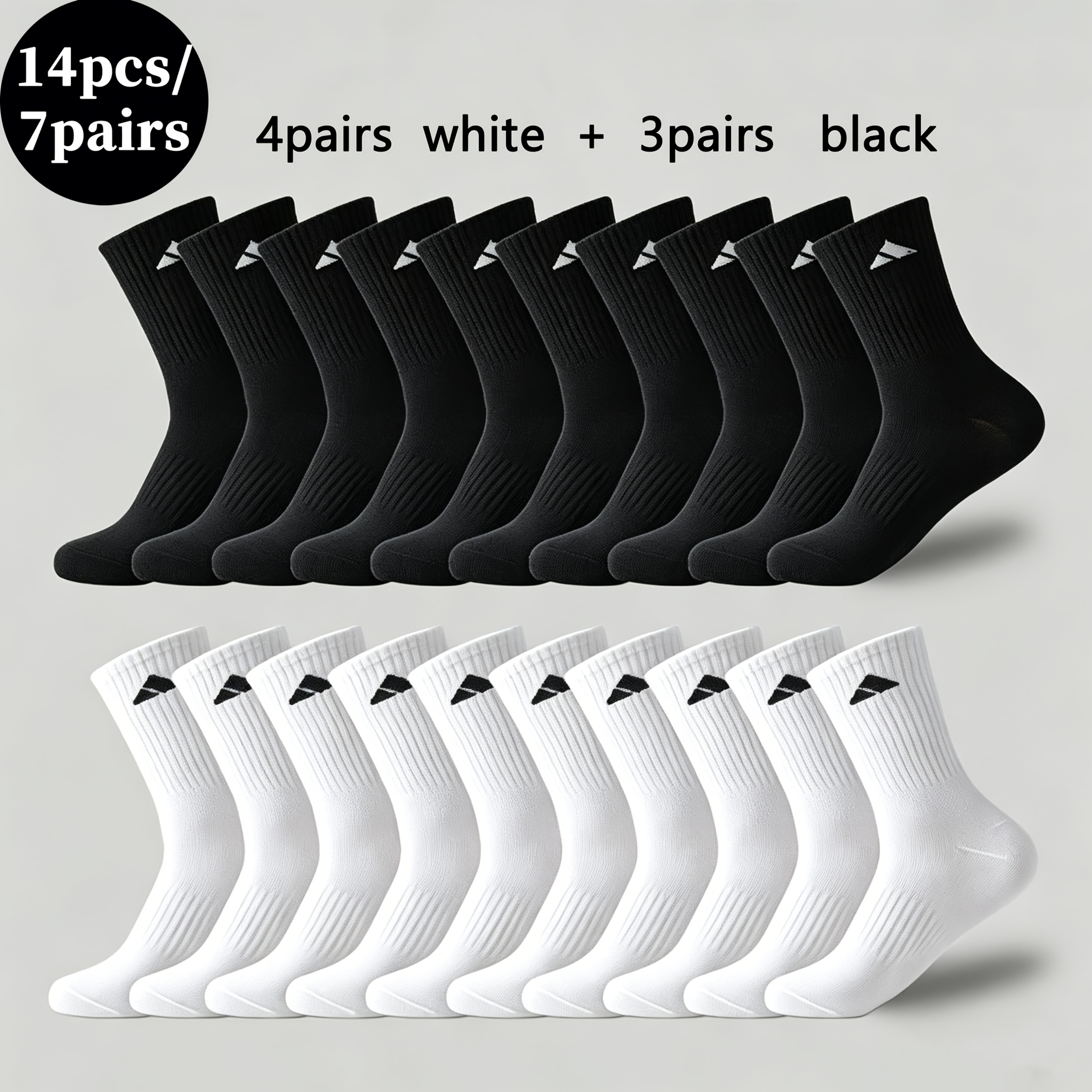 14pcs Set (7 Pairs) Solid Color Spring/summer Mid-calf Sports Socks, Unisex , Suitable For , Machine Washable And Hand Washable
