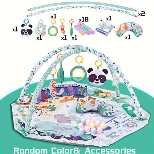 baby play gym mat stage activity floor mat with detachable toys tummy time support 18 ocean balls with high contrast toys mirror tummy time pillow for sensory and motor