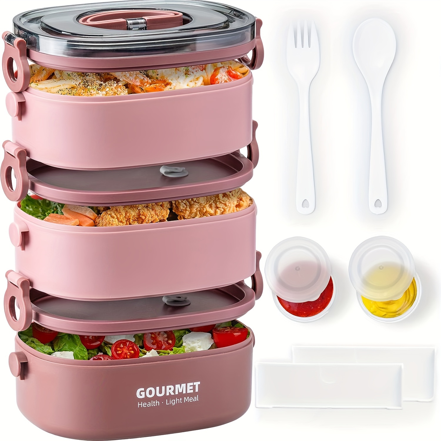 

1 Set Bento Box Lunch Box, Stackable 3 Layers Food Containers, Leak-proof Portable 2.80l Large Capacity Lunch Box, Microwave Safe Bento Box For Adults To Work School Camping-pink