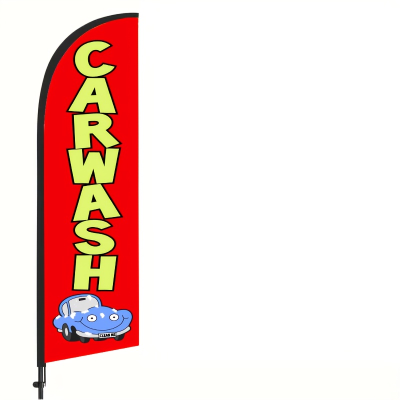 

1pc Vibrant "" Advertising Flag - Polyester, With Yellow Lettering, Ideal For Car Wash Shop Promotions & Decorations, Car Washing Accessories