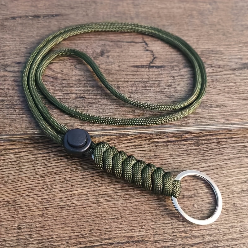 Image of 1pc Multifunctional Umbrella Rope Braided Lanyard Keychain, Neck Lanyard Adjustable Length For Id Badge Keychain, Outdoor Survival Umbrella Rope