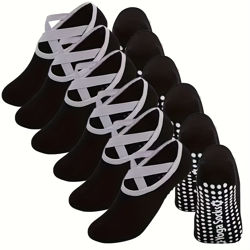 Image of 6 Pairs Women's Yoga Socks Professional Anti-slip Silicone Back Cross Straps Indoor Beginner Pilates Socks