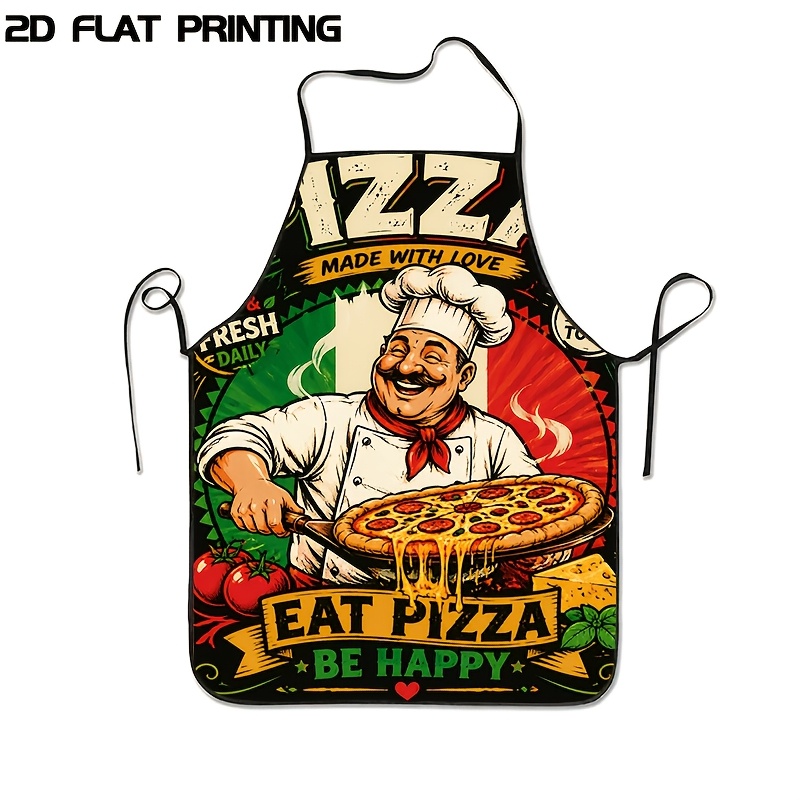 TEMU 1pc 2d Printed Pizza Print Apron, With Adjustable Waistband, Unisex Kitchen Baking Work Apron, Suitable For Kitchen Cooking, Restaurant Work,