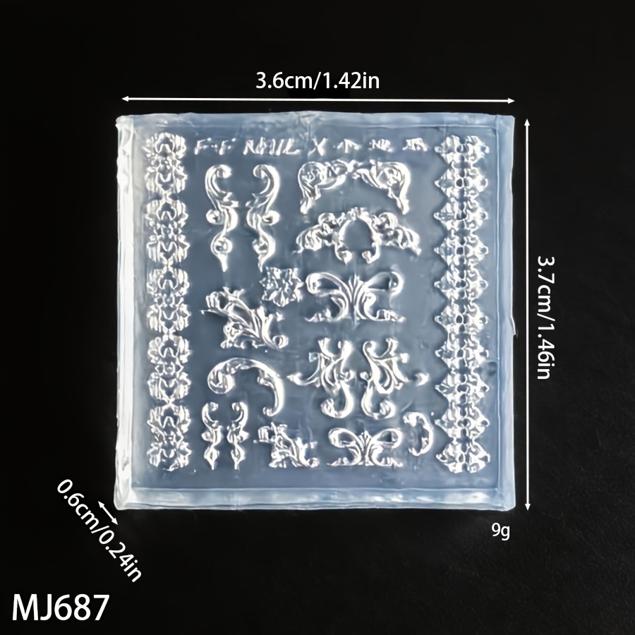 TEMU High- European Style Nail Art Resin Liquid Silicone Mold, Wire Embossed Floral Pattern, Three-dimensional Diy Mold, 1pc