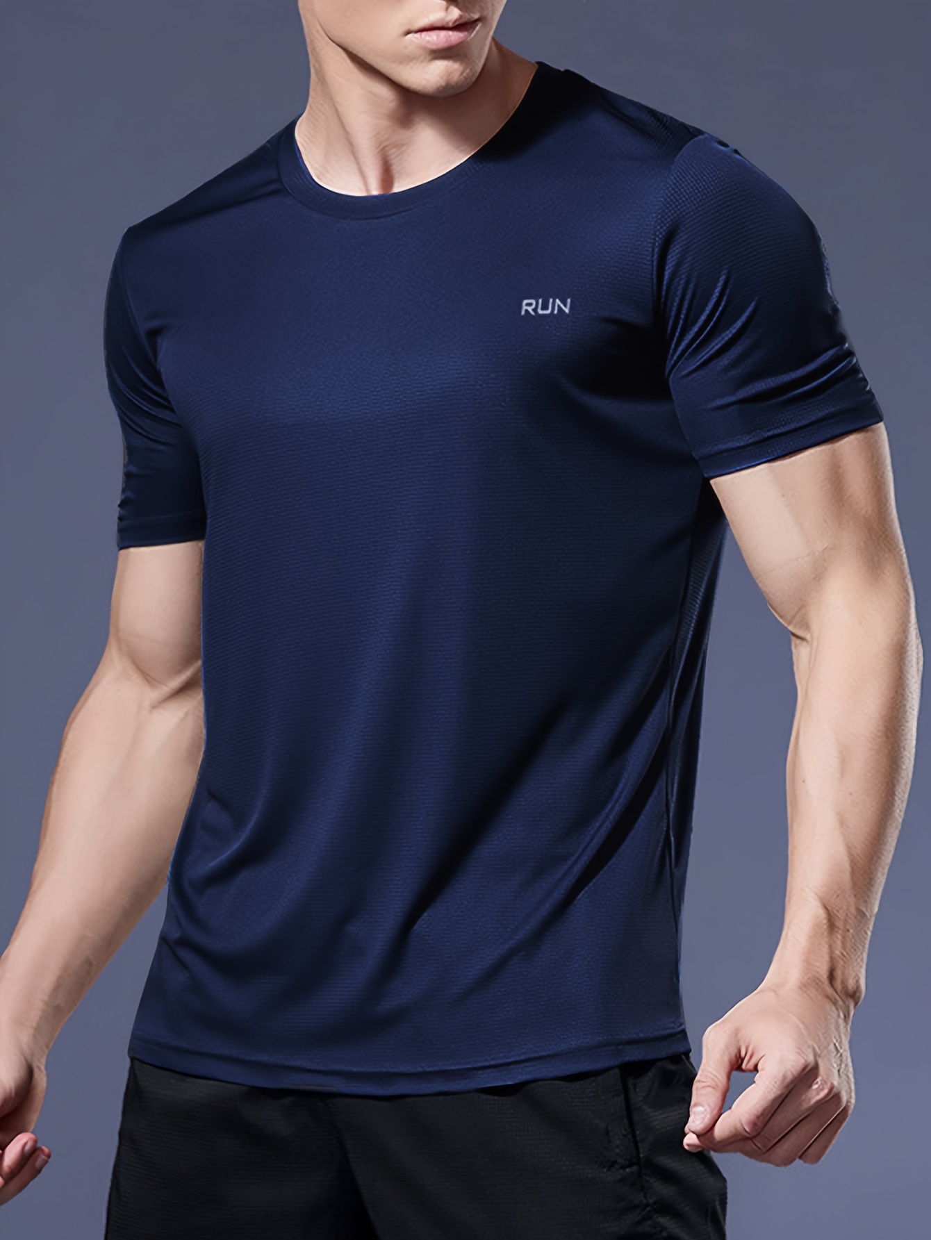 Men Ice Silk Sport T-Shirt Solid Fitness Muscle Stretch Quick Dry Tops  Pullover