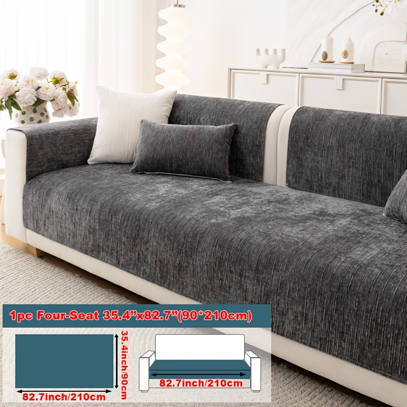 TEMU 1pc Solid Color Chenille Sofa Cover, Pet Friendly And Machine Washable, Anti Slip Protection Sofa, Sofa Protection Cover, Durable Furniture