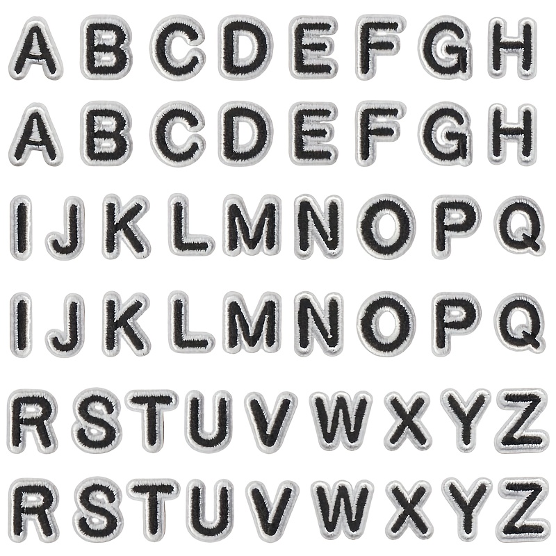 E-shop 52 Stück Schwarze Englische Alphabet Aufnäher für Kleidung; Denim zum Lernen zum Lesen Stickerei Patch