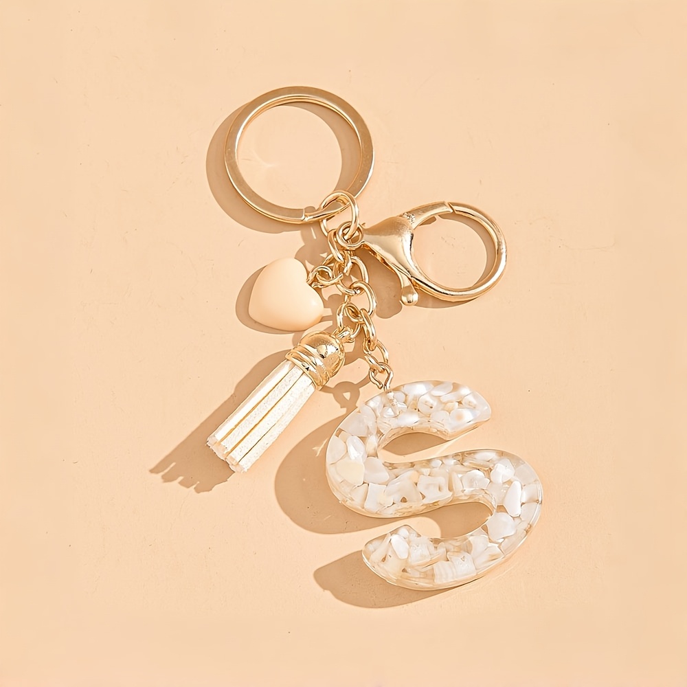 1pc Apricot Love Heart Tassel Glue Letter Keychain Outdoor Casual Backpack Charm Diy Outdoor Backpack Hanging Accessories Key Chain Key Ring Suitable As Gifts For