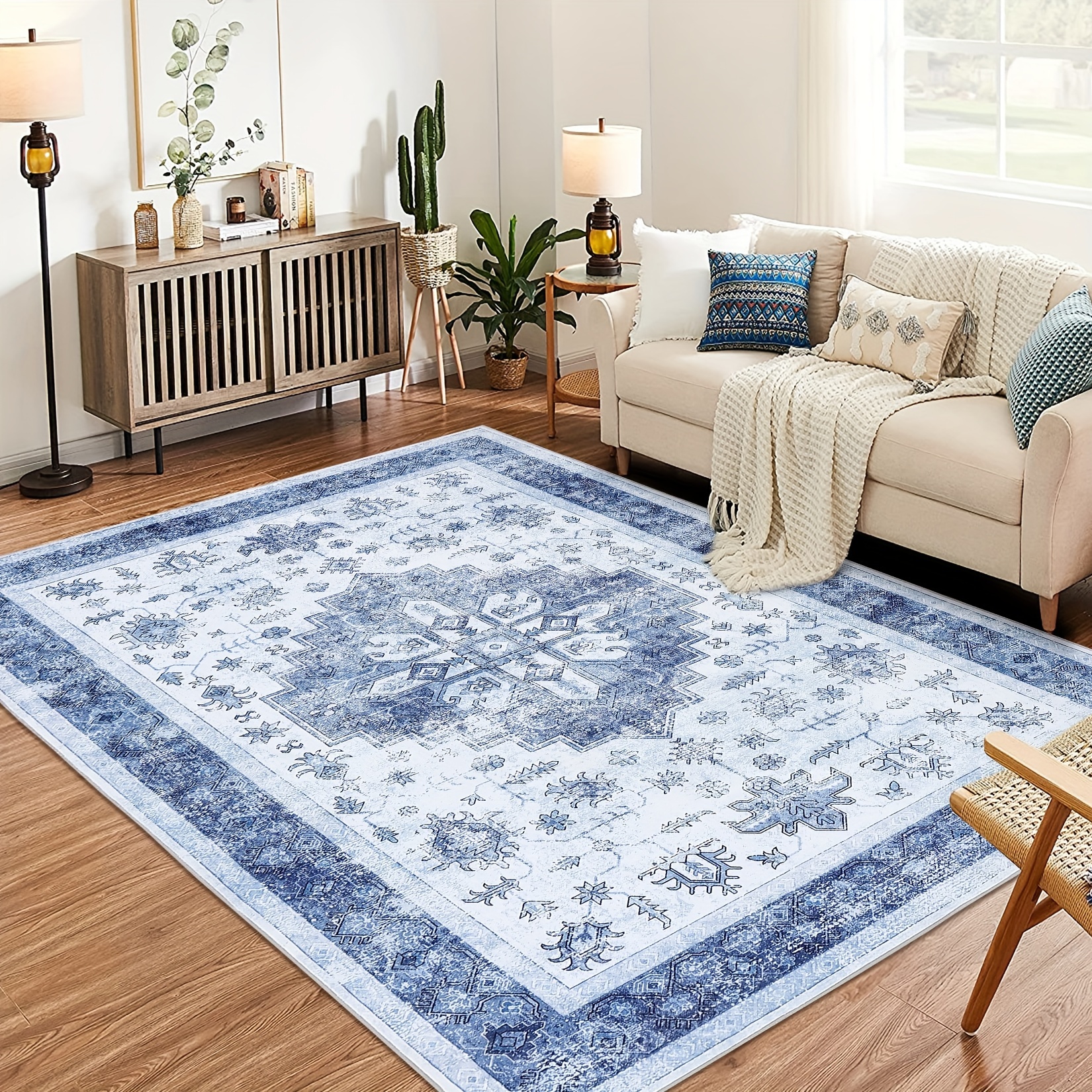 Tapis Salon 200x290cm Bleu - Doux Et Lavable En Machine