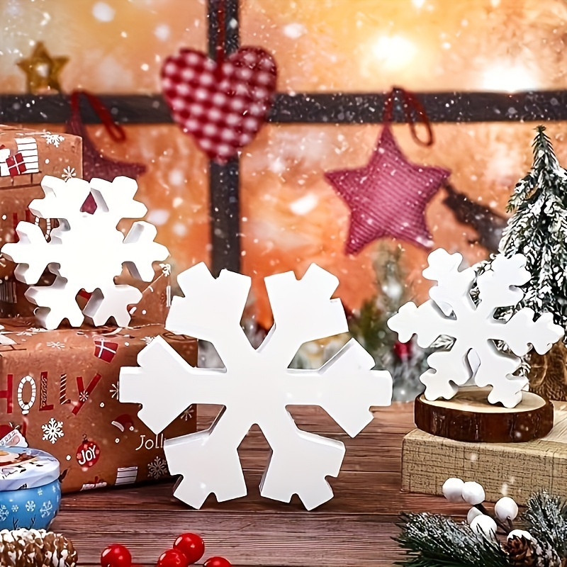 

3 Pcs Wooden Snowflake Collectible Figurines – Versatile Holiday Decor For Halloween, Christmas, Easter, Hanukkah, Valentine's – Indoor Use, Farmhouse Style Tiered Tray And Shelf Decorations