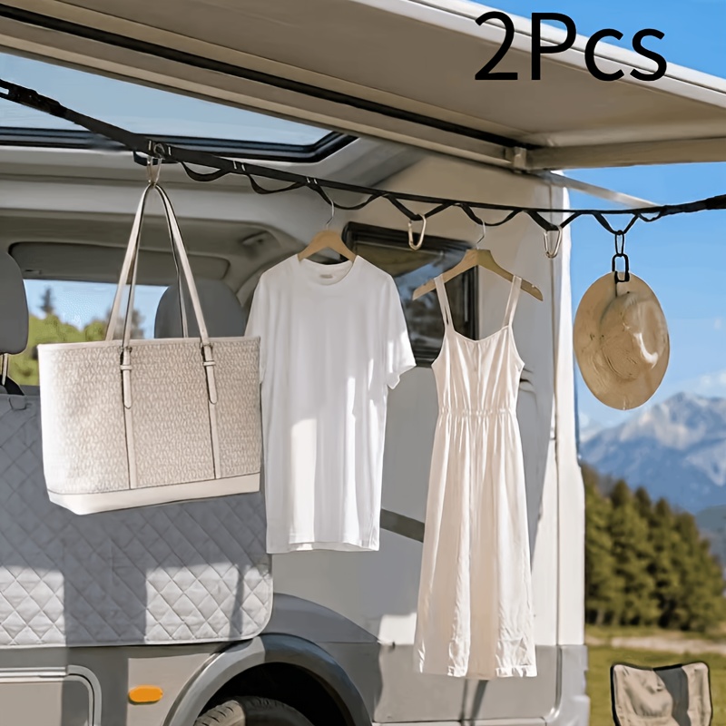 TEMU 2pcs Portable Rv Clotheslines - Car Hangers - Multi-functional Indoor Clotheslines - Outdoor Camping Travel With Hooks And Clips - Portable