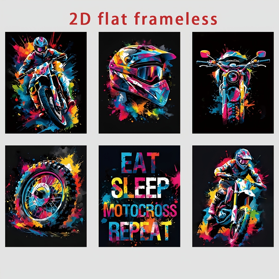 TEMU 6pcs Set Of Off-road Motorcycle Race Posters, Men's And Women's Off-road Vehicle Decorations, Off-road Motorcycle Race Bedroom Pictures, -road