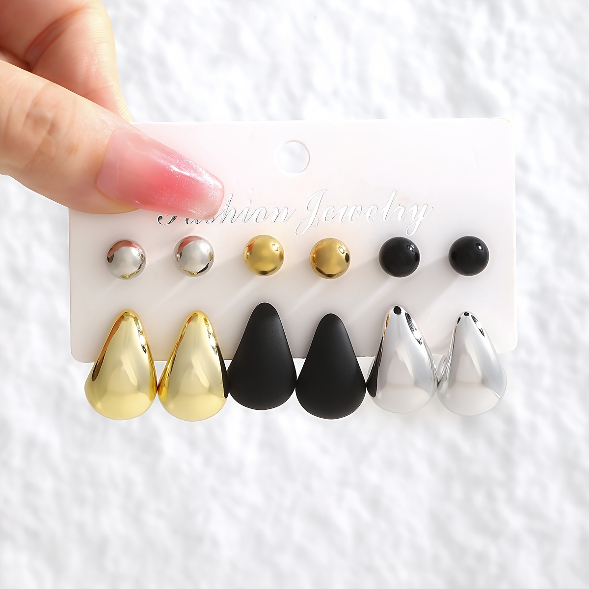 12pcs Contrast Water Drop Shaped Women's Fashion Ring Earring Set Classic Elegant Style Daily Party Gift Ear Jewelry