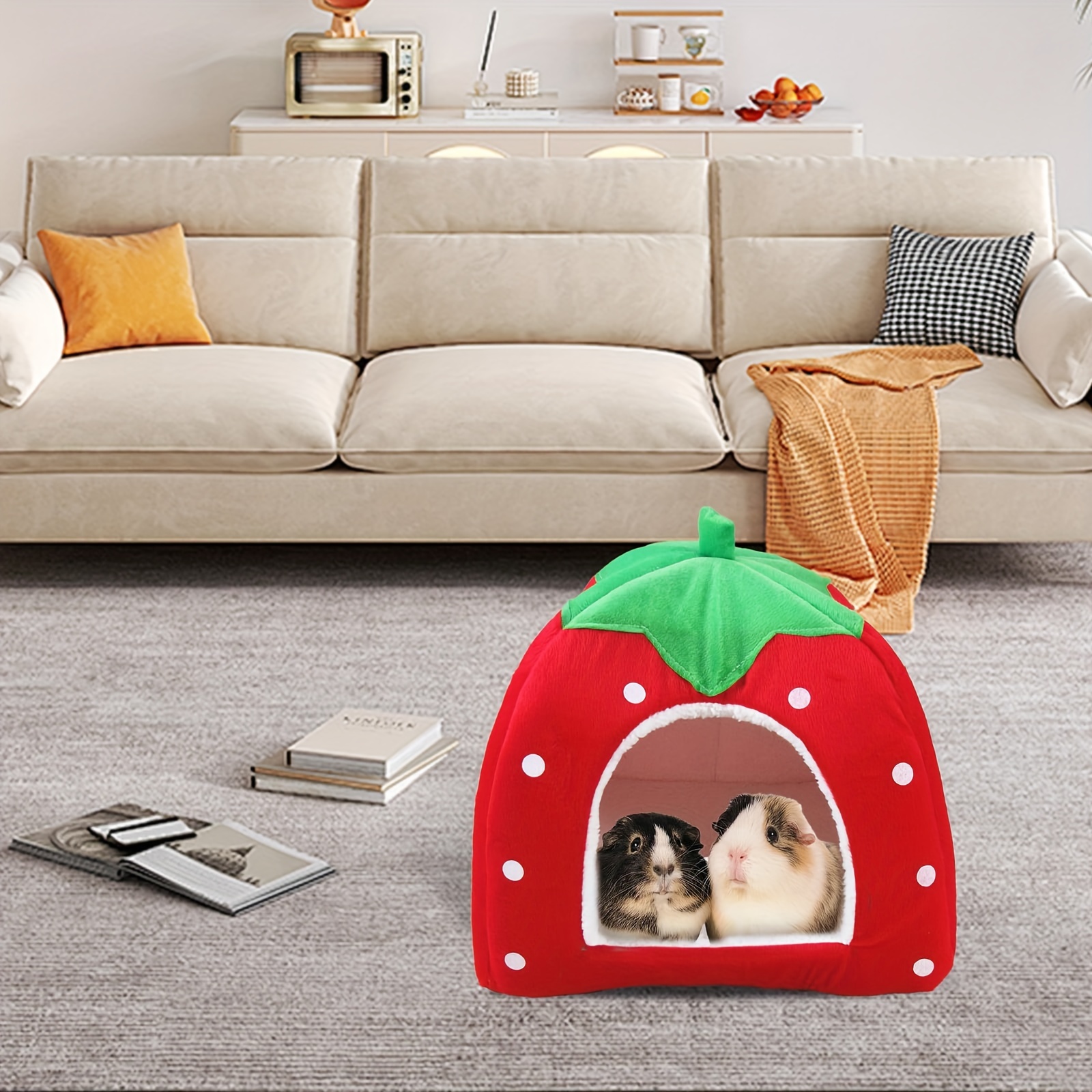 

Strawberry-shaped Small Pet House - Polyester Fiber Rabbit & Guinea Pig Habitat With Warm Fleece Liner, Cozy Hideaway, Washable Bed For , Ideal For Rabbit And Small Animals