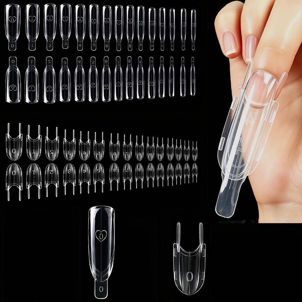 TEMU 60pcs Rocket Design Extended Nail Mold Nail Tool - With Scale, Diy Of Any Length, Portable Hand-holding , Home Diy Nail Salon Tool, No Gel