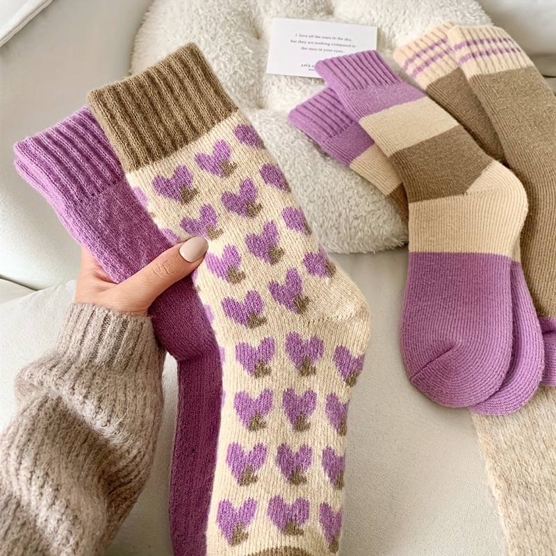 

Luxurious Purple Heart Knit Socks - 4 Pairs - Soft And Warm - Perfect For Fall And Winter - Hand Wash Or Dry Clean - Women's Fashion - Polyester Blend - Available Now - Exclusive Collection