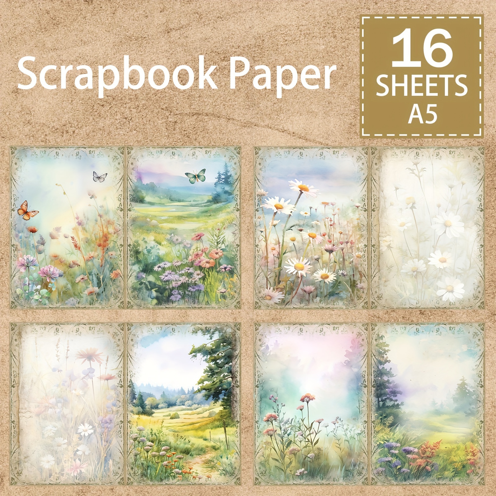 

16 Sheets A5 Floral And Nature Scrapbook Paper Set With Butterflies And Dragonflies, Vintage Background Material For Diy Journals, Greeting Cards, And Planners - Decorative Craft Cardstock