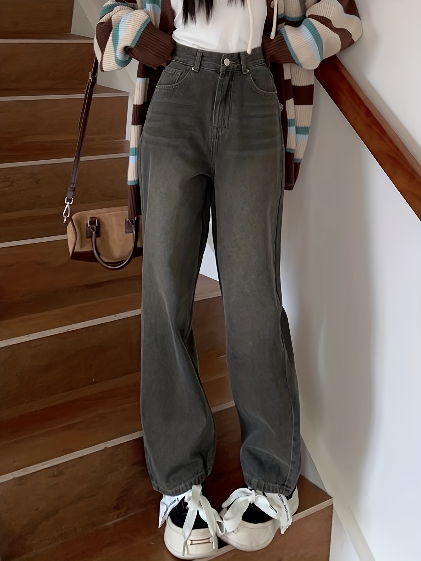 Gray High Waist Bootcut Jeans, Slim Fitted Fashion Slant Pocket Denim  Pants, Women's Denim Jeans & Clothing