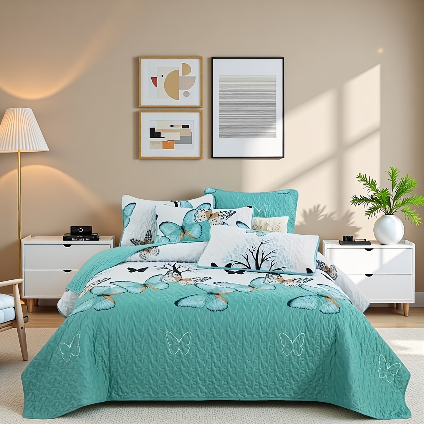 TEMU 3pcs Fresh Print Quilted Bed Cover Set, Including 1 Bed Cover And 2 Pillowcases, Machine Washable, Suitable For All, Soft, Breathable And Comfortable Bedroom Dormitory Decorative Bedding Set