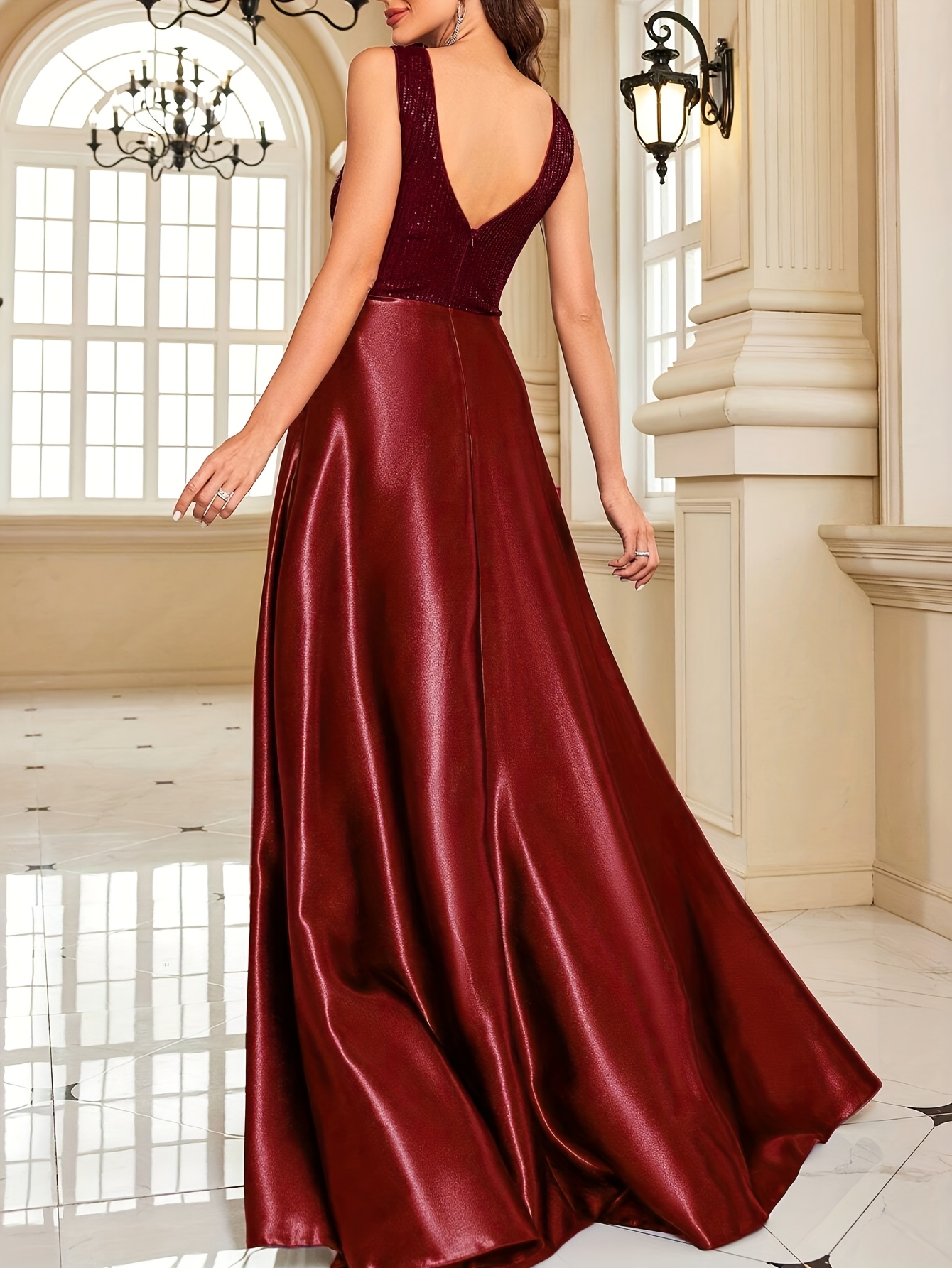 slim fit dress slacks Red Satin Long Prom Dresses, Red Satin Long Formal Graduation Dresses main image 1