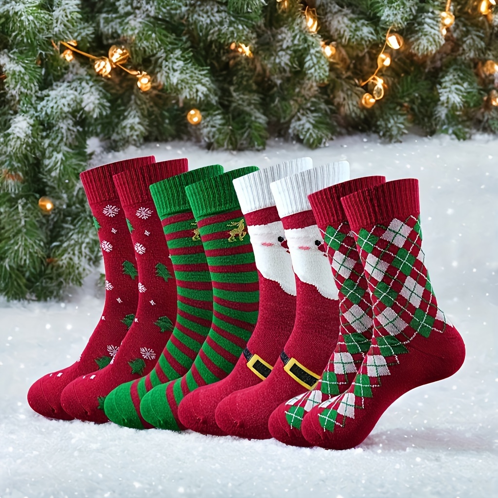 

4 Pairs Christmas Cartoon Socks, Unisex Novelty Santa Claus Mid Tube Socks, Women's Stockings & Hosiery