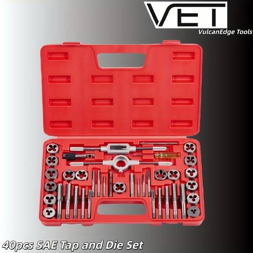 vet 40 tap and die set sae screw thread size 4 to 1 2 coarse unf fine and npt threads essential threading tool kit with complete handles and accessories