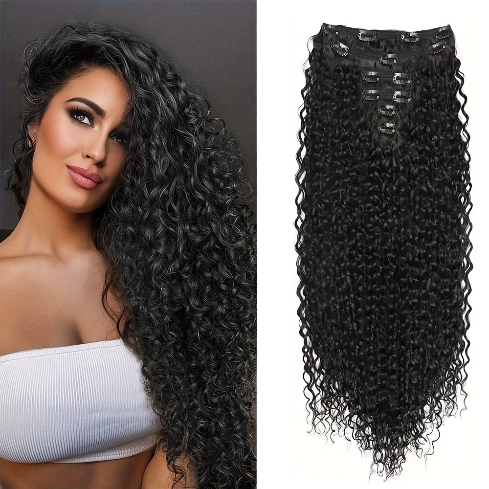 

6pcs Clip In Curly Hair Extensions Black 26 Inch Long Curly Hair Extension For Girl Women Synthetic Hair Hairpiece