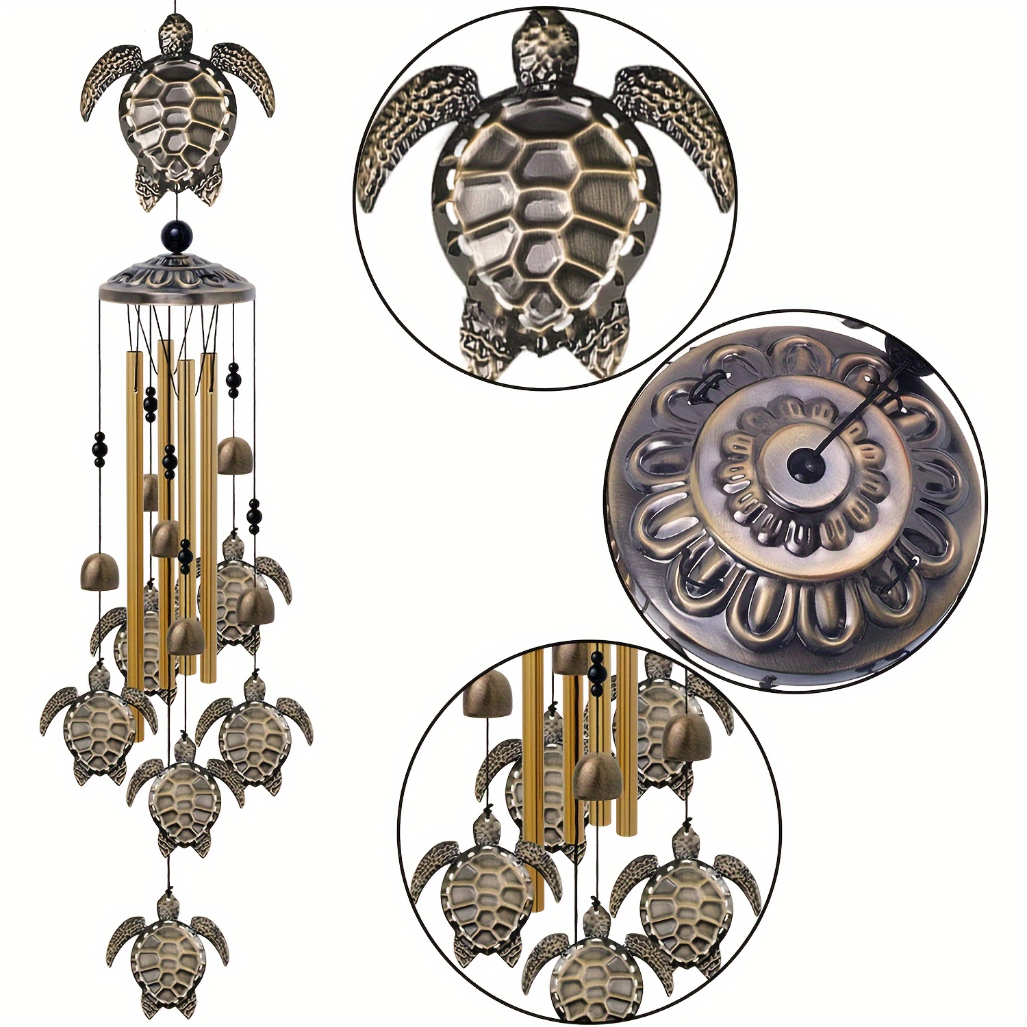 

Sea Turtle Wind Chime With 4 Tubes & 6 Bells - Elegant Outdoor Garden Decor, Romantic Wind Catcher For Home, Balcony, Tree, Or Holiday Gift, Aluminum Art Piece With Turtle Design, Turtle Decor